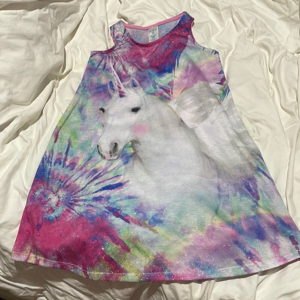 Children’s place racerback nightgown unicorn hoarse pink purple euc worn little